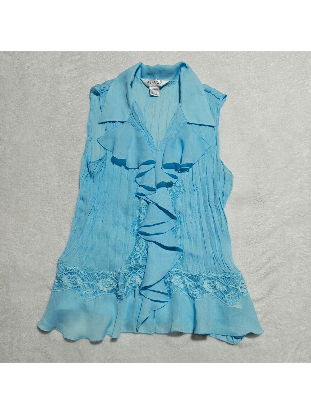Allison Taylor mermaidcore crinkle button up tank with lace and ruffle